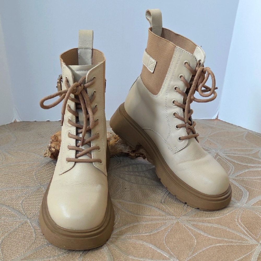Tata Beige Leather Combat Boots!
